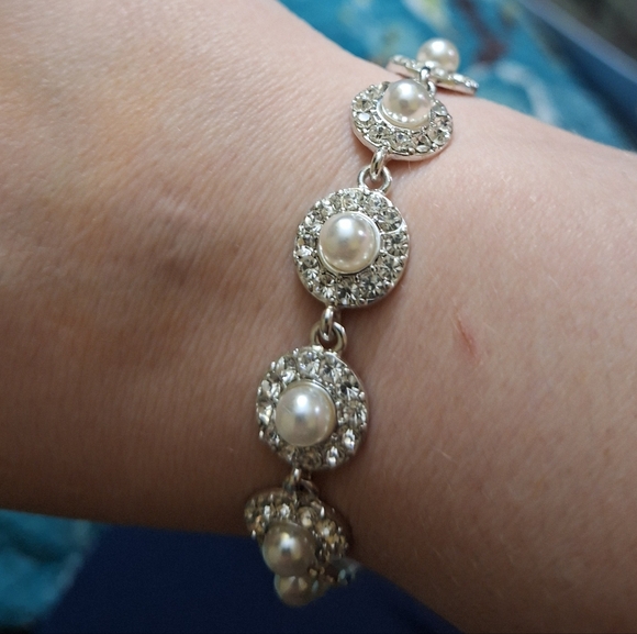 Icing Jewelry - Icing Silver Tone  Rhinestone Faux Pearl Bracelet